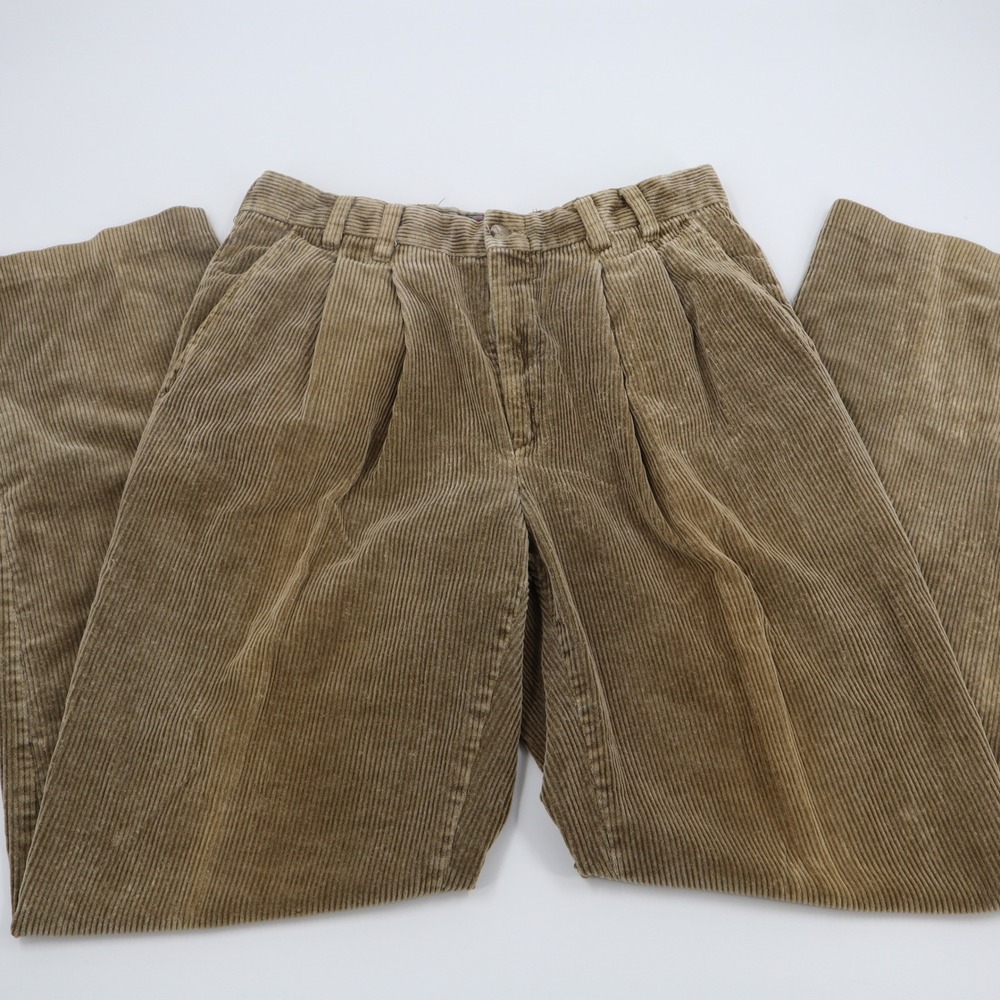 Eddie Bauer Vintage Mens 31x32 Tan Corduroy Pleated Pants Made in USA Brown